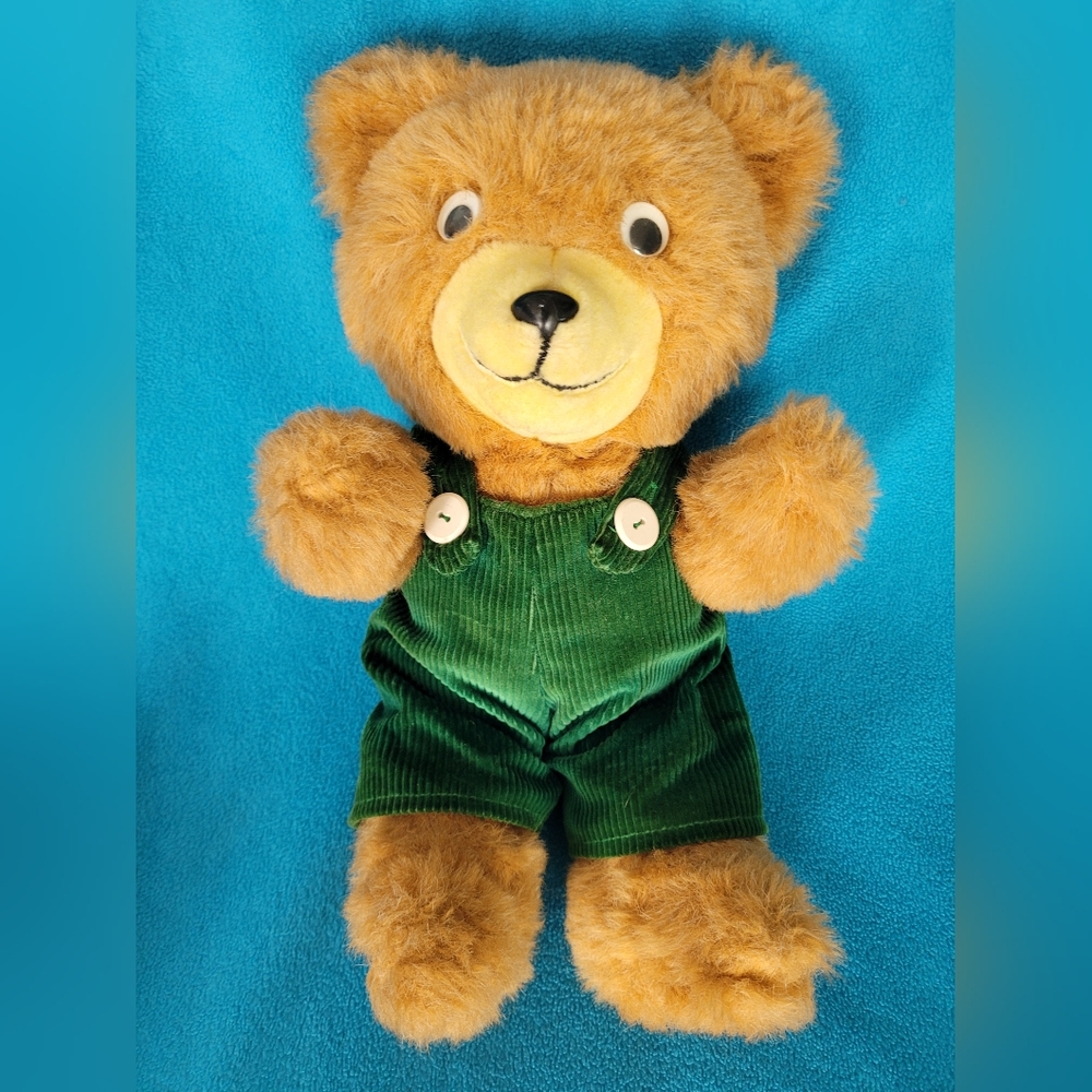 VTG Green Corduroy Bear plush Trudy Toys 14" Stuffed Animal Googly Eyes